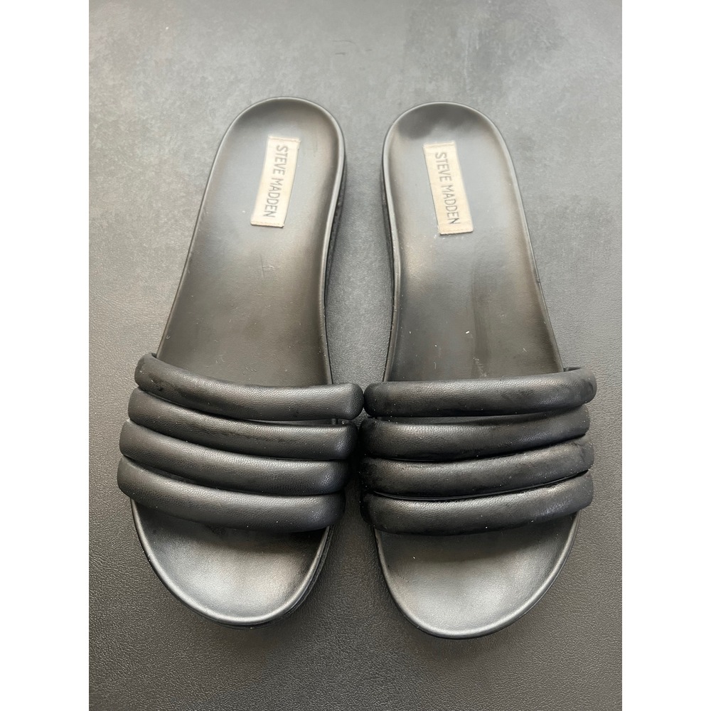 Steve Madden Womens Puffy Multi Strap Slide Sandals Black Size 9
